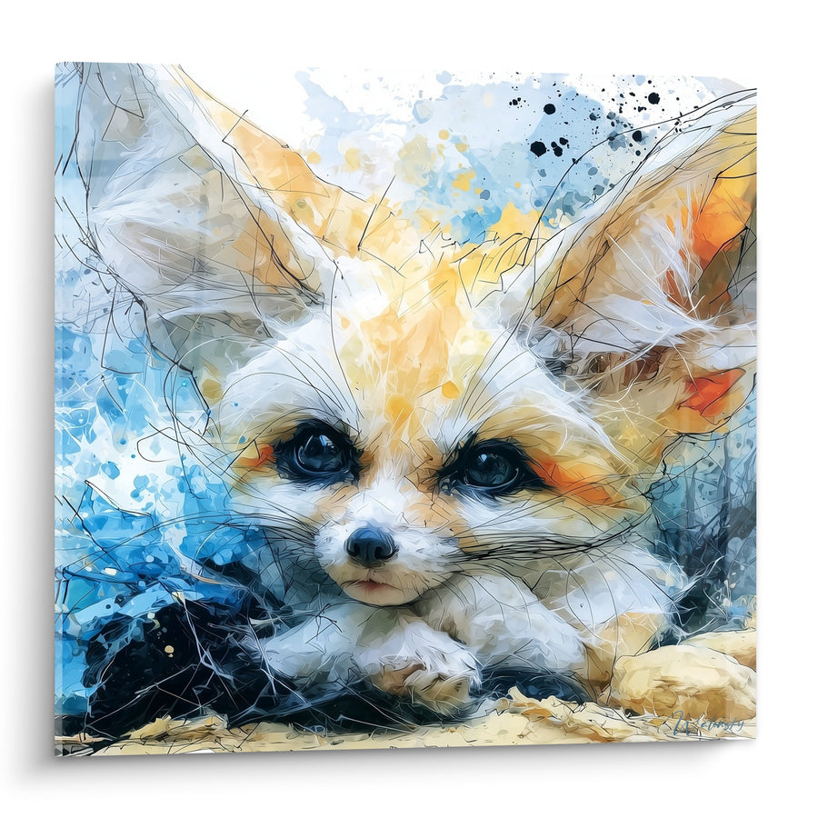 Tableau Fennec beige et bleu grandes oreilles - Innocence du désert - Edition Fennec