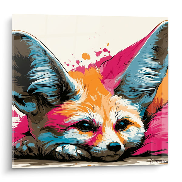 Tableau Fennec allongé aux oreilles roses et bleues - Sieste attendrissante - Edition Fennec