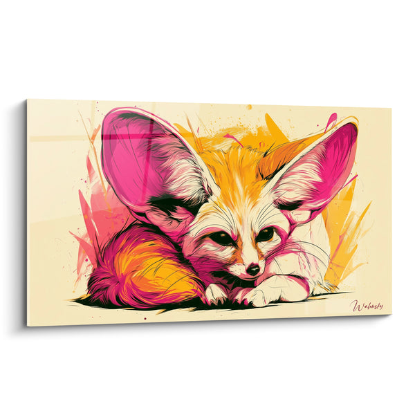 Tableau Fennec rose et orange queue enroulée - Museau noir replié - Edition Fennec