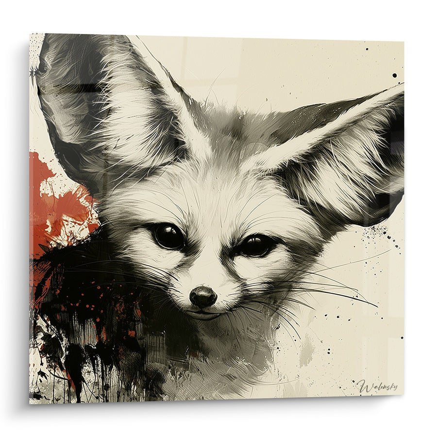 Tableau Fennec crème et noir aux éclaboussures rouille - Vigilance du désert - Edition Fennec