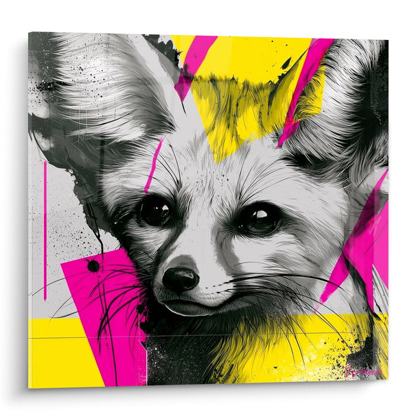 Tableau Fennec noir et blanc aux éclats fluo - Éveil urbain - Edition Fennec
