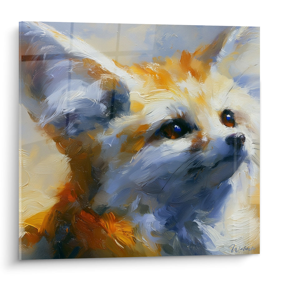 Tableau Fennec aux oreilles bleu ambré et ocre - Éveil du regard - Edition Fennec