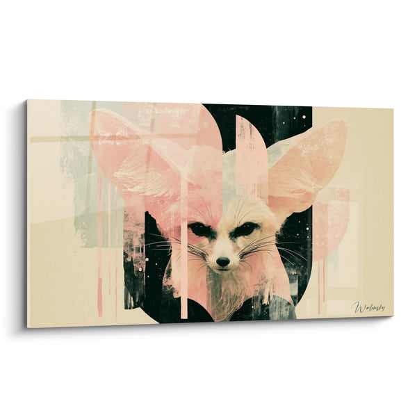 Tableau Fennec rose et noir aux coulures d'encre - Regard perçant nocturne - Edition Fennec