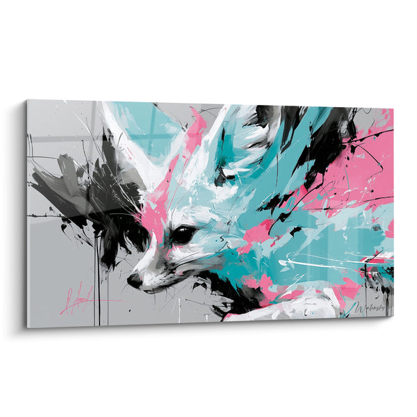 Tableau Fennec aux touches roses et turquoise - Éveil sauvage - Edition Fennec
