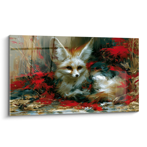 Tableau Fennec couché aux touches rouge et or - Refuge sauvage - Edition Fennec