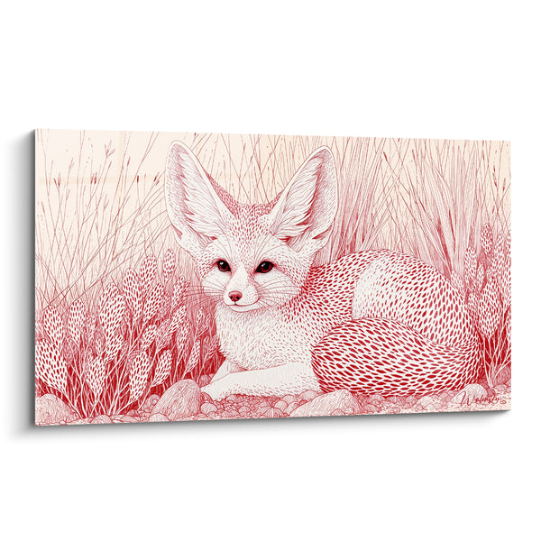 Tableau Fennec rouge et blanc allongé dans les herbes - Guet silencieux - Edition Fennec