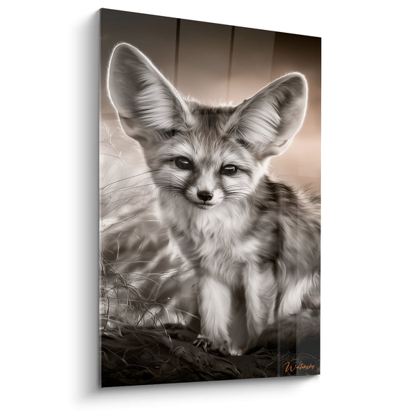 Tableau Fennec gris et blanc parmi les herbes sèches - Portrait en sépia - Edition Fennec
