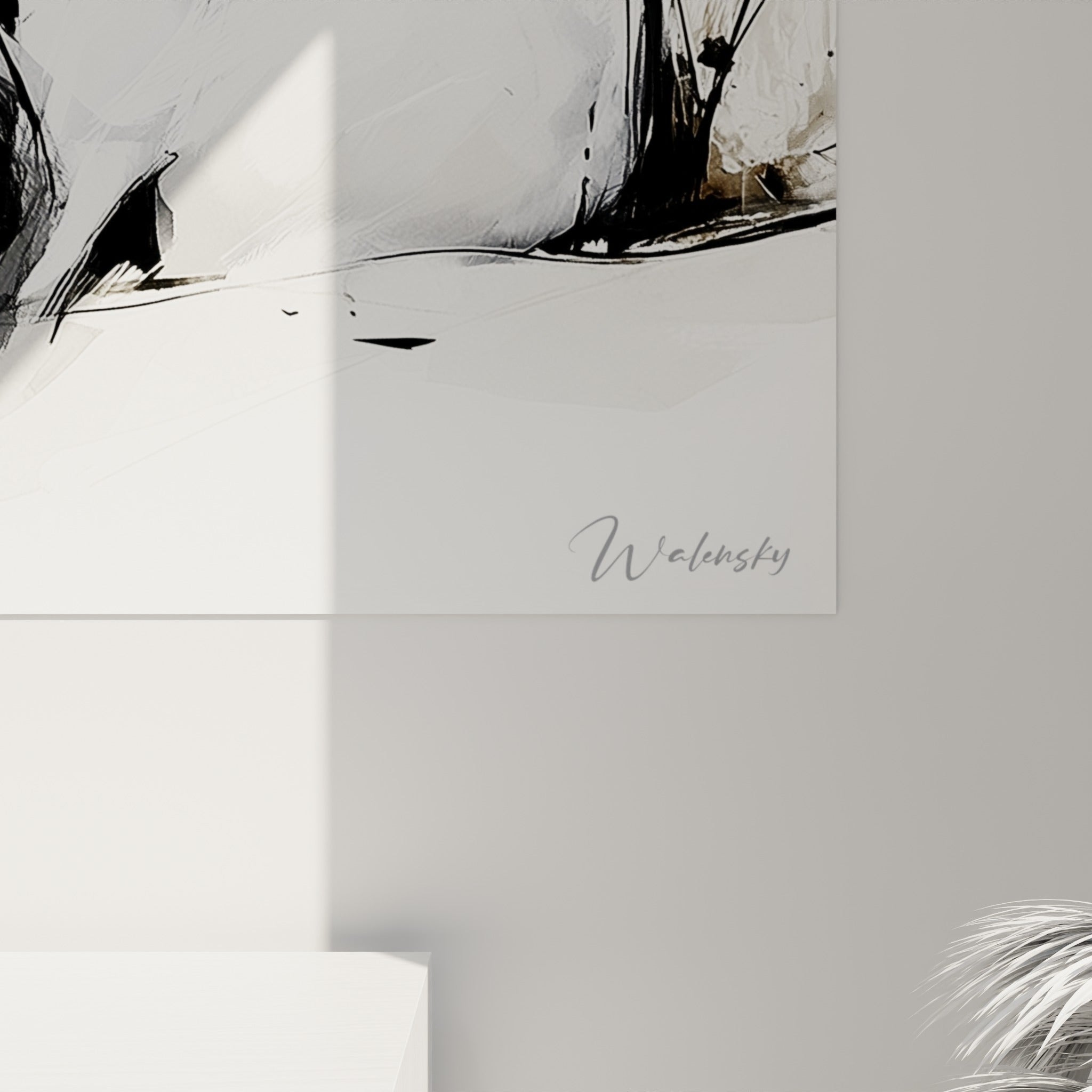 Coulures d'encre noire et grain du pelage gris du fennec, empâtements visibles près du noeud papillon