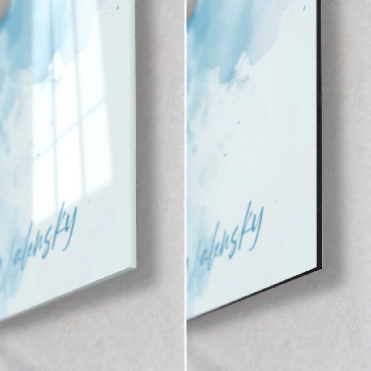 Πίνακας μικρής αλεπούς των άμμων, κάτω δεξιά γωνία: γυαλιστερό ακρυλικό γυαλί και ματ μαύρο αλουμίνιο Dibond, πάχος 3 mm, μπλε υπογραφή. Walensky τοίχου τέχνη