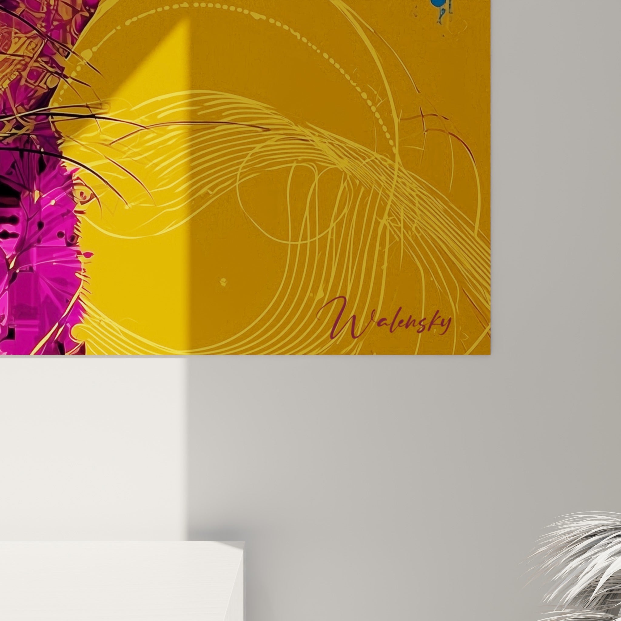 Grain de l'impression révélant les empâtements magenta et bleu du pelage stylisé du fennec