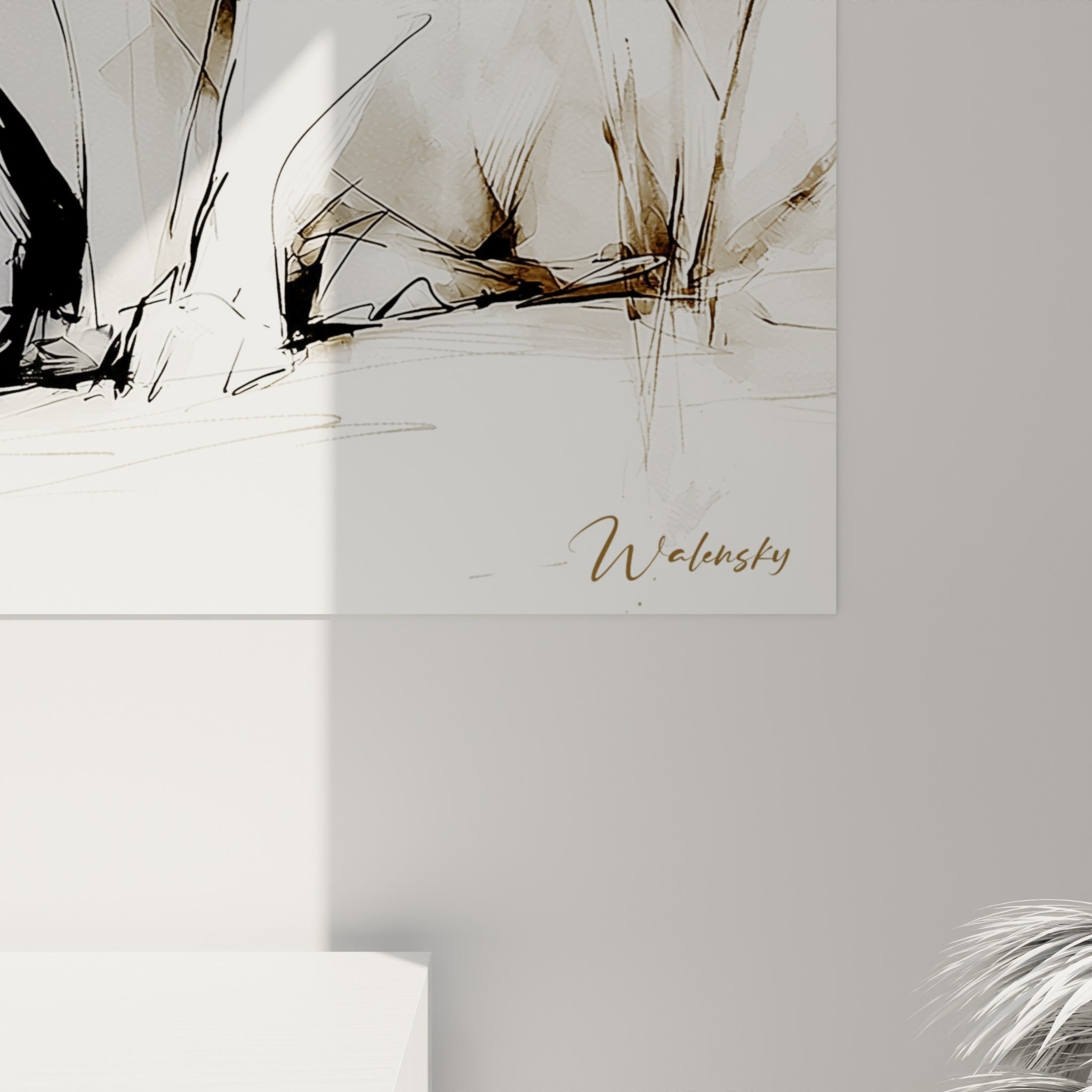 Traits d'encre noire et coulures grises sur le pelage blanc du fennec, grain visible de l'impression