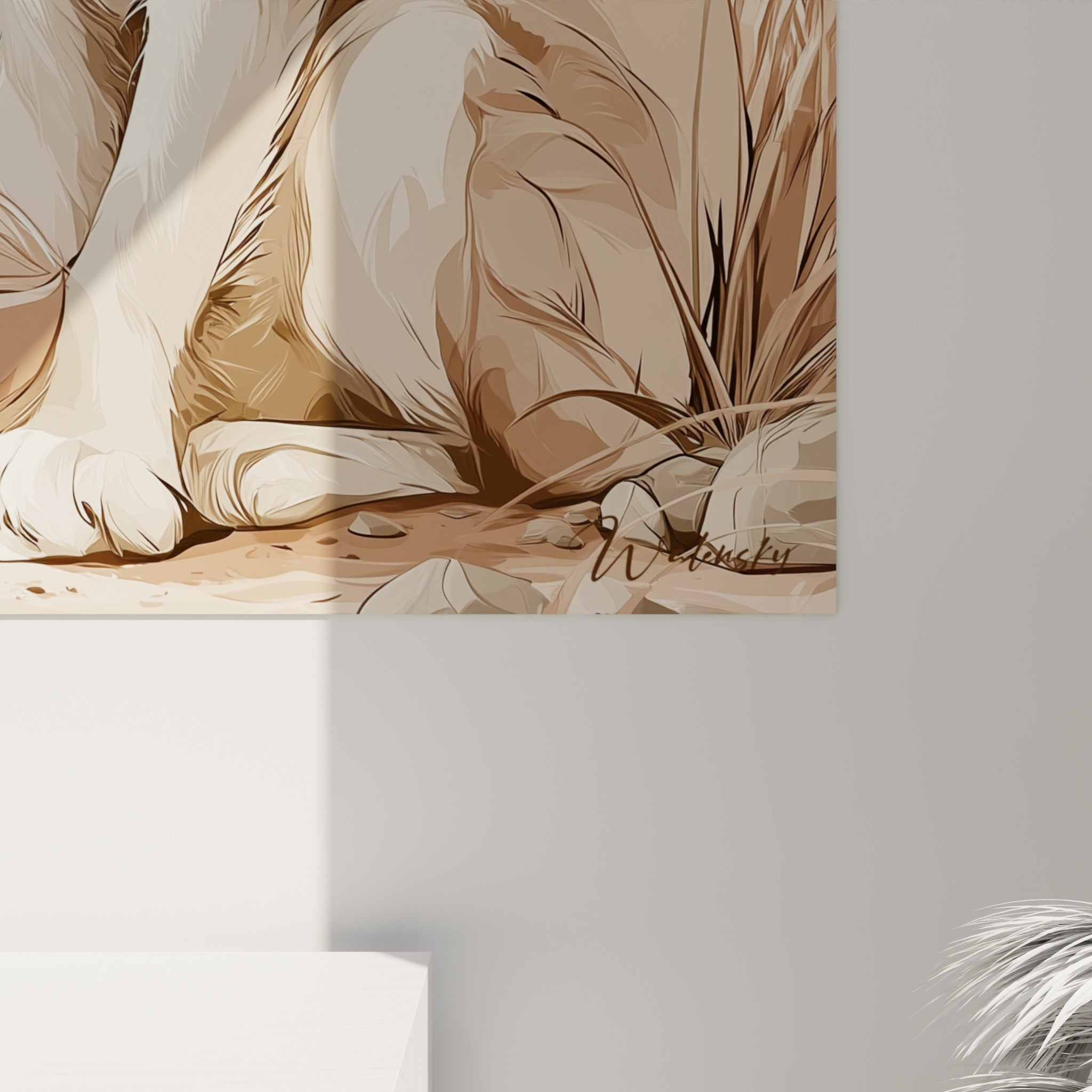 Trait fin et empâtements beige et brun révélant la texture du pelage du fennec illustré