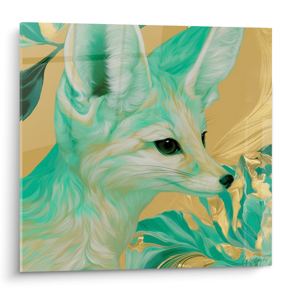 Tableau Fennec turquoise aux grandes oreilles dorées - Éveil du désert - Edition Fennec