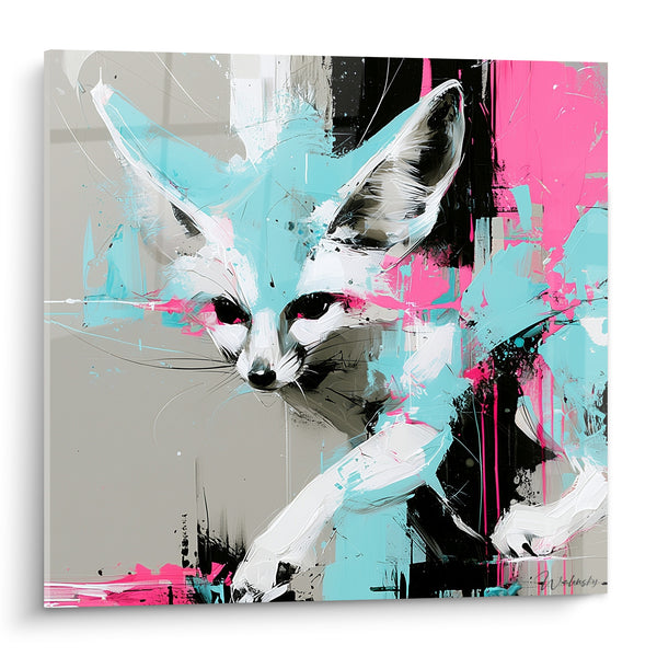 Tableau Fennec turquoise aux éclaboussures roses - Instinct électrique - Edition Fennec