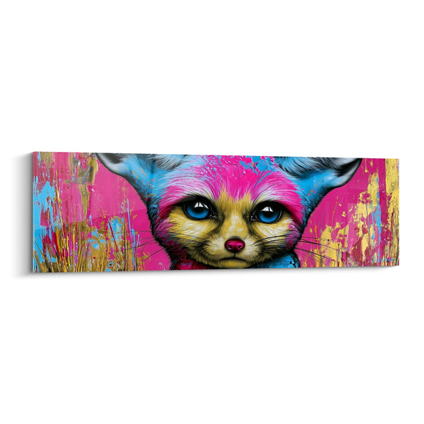 Tableau Fennec aux grands yeux bleus roses et dorés - Regard sur le bitume - Edition Fennec