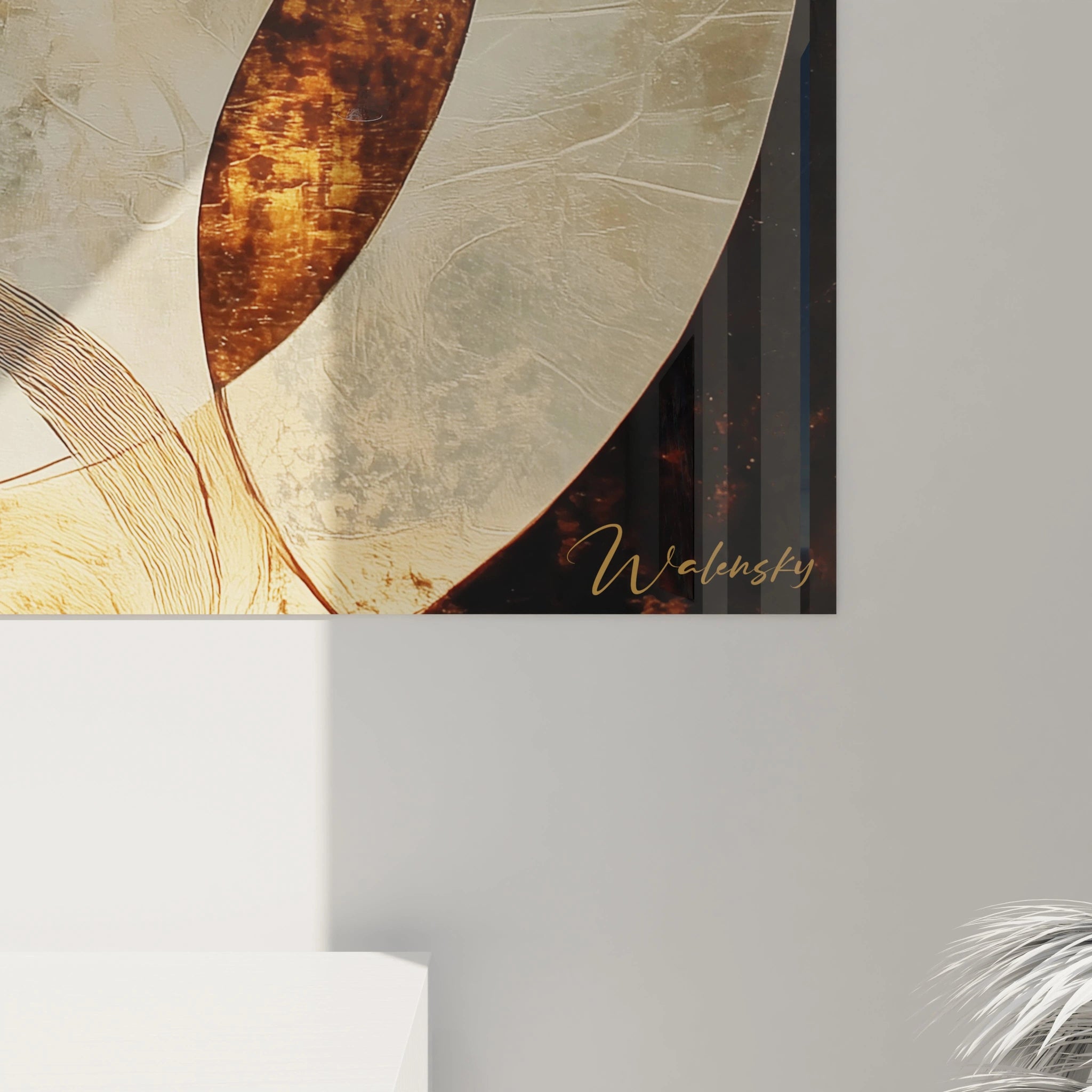 Tableau africain mural Walensky avec motif abstrait en tons beige et marron pour décoration intérieure