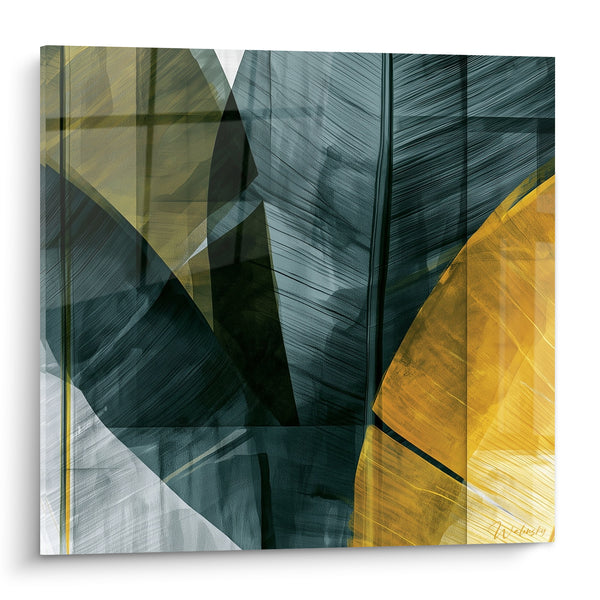 Tableau Feuilles de bananier anthracite et ocre superposées - Lumière tropicale - Edition Feuille de bananier