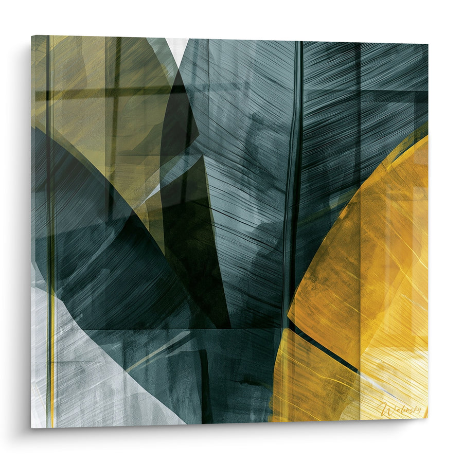Tableau Feuilles de bananier anthracite et ocre superposées - Lumière tropicale - Edition Feuille de bananier