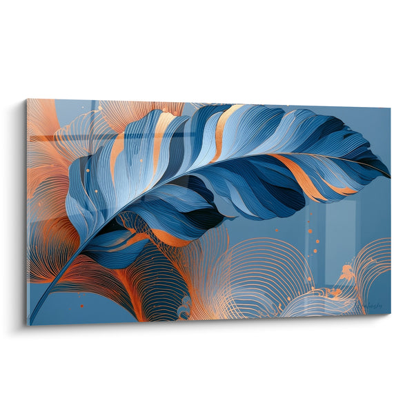 Tableau Feuille bananier bleu marine et cuivré - Éclat végétal doré - Edition Feuille de bananier