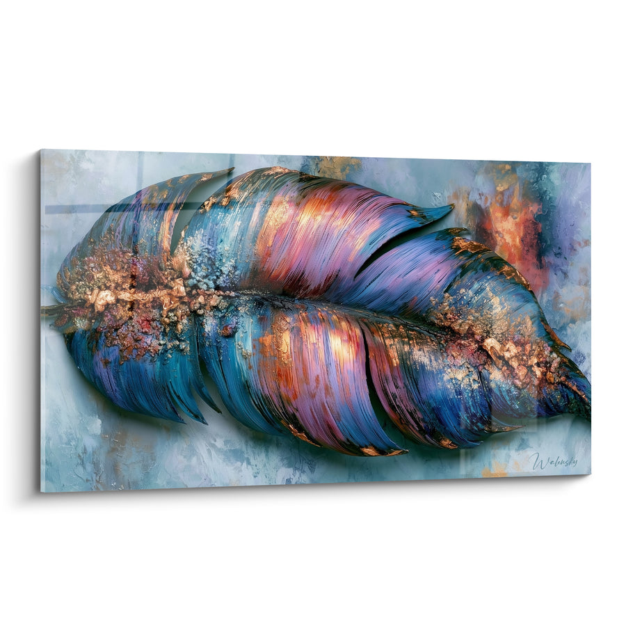 Tableau Feuille bleue et cuivrée aux textures épaisses - Éclat minéral - Edition Feuille de bananier