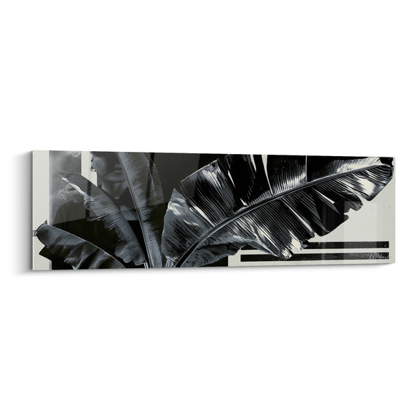 Tableau Feuilles de bananier noires et argentées - Silhouette voilée - Edition Feuille de bananier