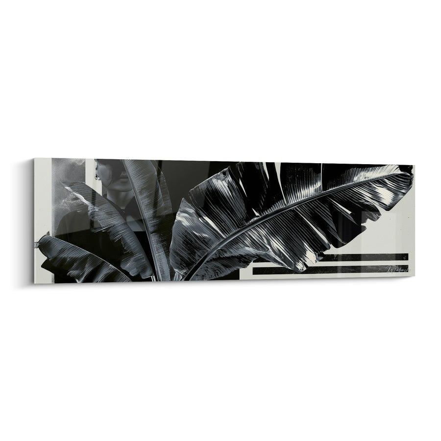 Tableau Feuilles de bananier noires et argentées - Silhouette voilée - Edition Feuille de bananier