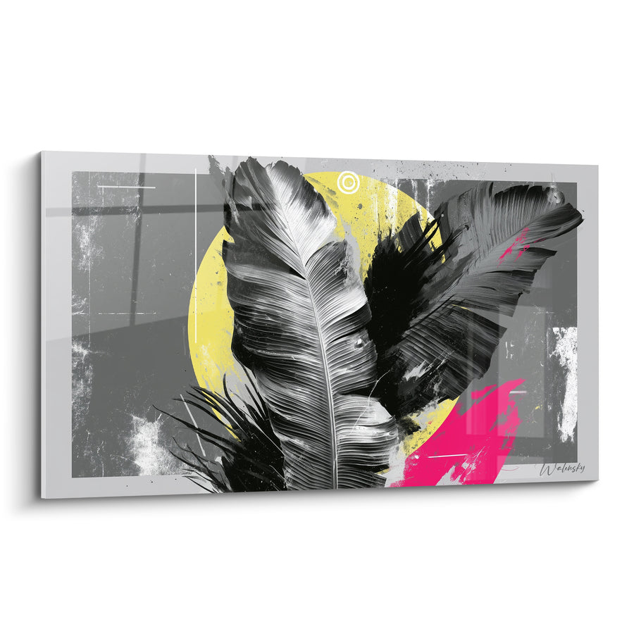 Tableau Feuilles de bananier noires et roses fuchsia - Éclat urbain tropical - Edition Feuille de bananier