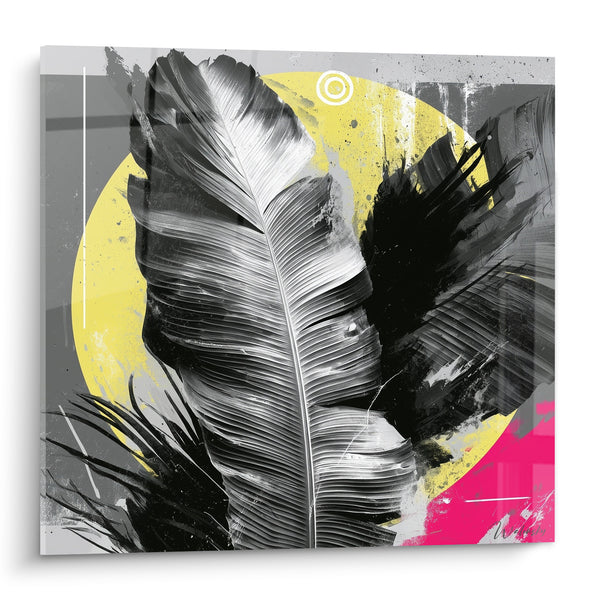 Tableau Feuille de bananier noire et jaune graphique - Rythme urbain tropical - Edition Feuille de bananier