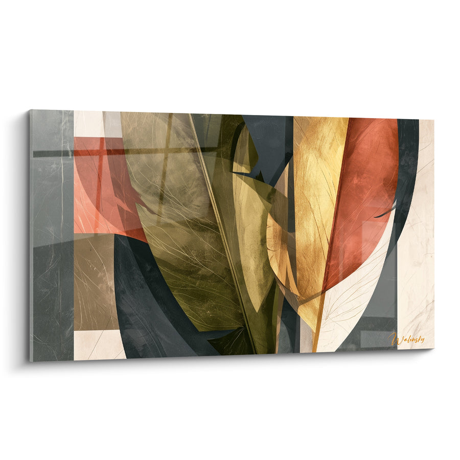 Tableau Feuilles de bananier ocre et anthracite superposées - Jungle en sourdine - Edition Feuille de bananier