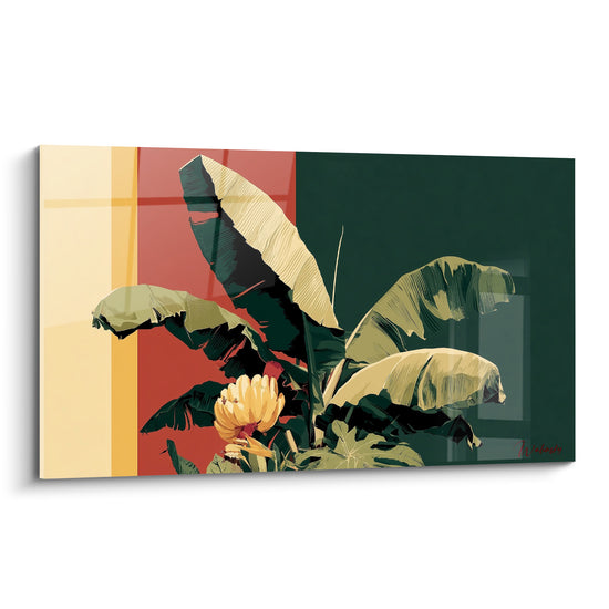 Tableau Bananier vert sombre et terracotta ensoleillé - Douceur tropicale - Edition Feuille de bananier
