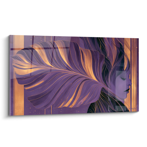 Tableau Feuille de bananier violette et dorée fusionnée à un visage - Fusion silencieuse - Edition Feuille de bananier