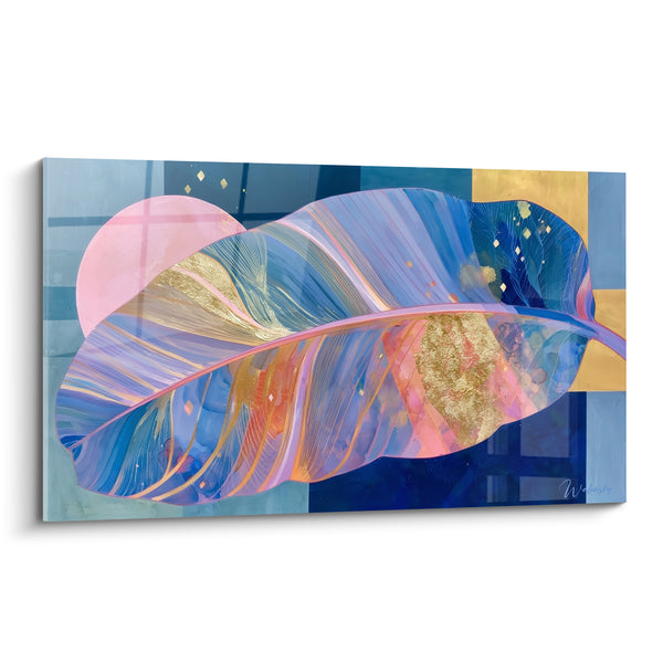 Tableau Feuille de bananier bleue et rose dorée - Rêverie tropicale - Edition Feuille de bananier