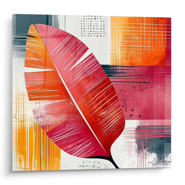 Tableau Feuille de bananier rouge et orangé graphique - Éclat tropical - Edition Feuille de bananier