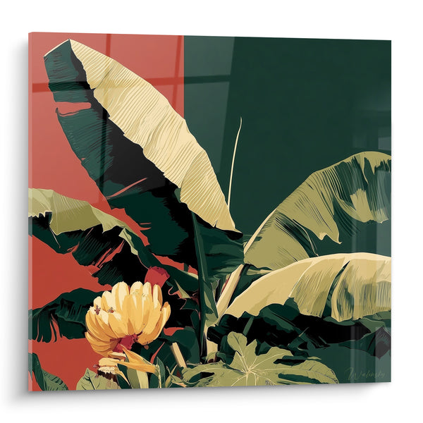 Tableau Bananier vert et terracotta aux régimes dorés - Éveil tropical - Edition Feuille de bananier