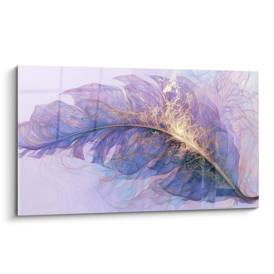 Tableau Feuille translucide violette et dorée aux nervures - Sève lumineuse - Edition Feuille de bananier