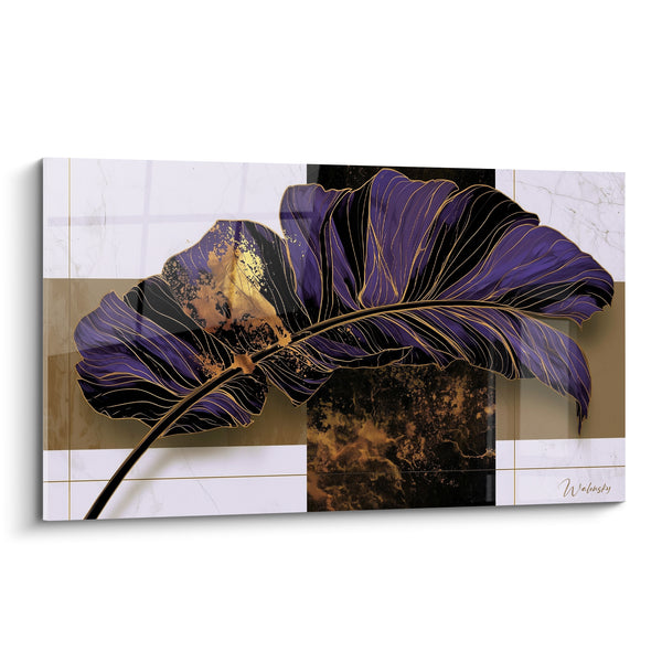 Tableau Feuille de bananier violette et dorée - Éclat végétal précieux - Edition Feuille de bananier