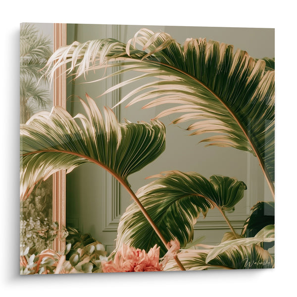 Tableau Feuilles de palmier vert et crème incurvées - Jardin d'hiver - Edition Feuille de palmier