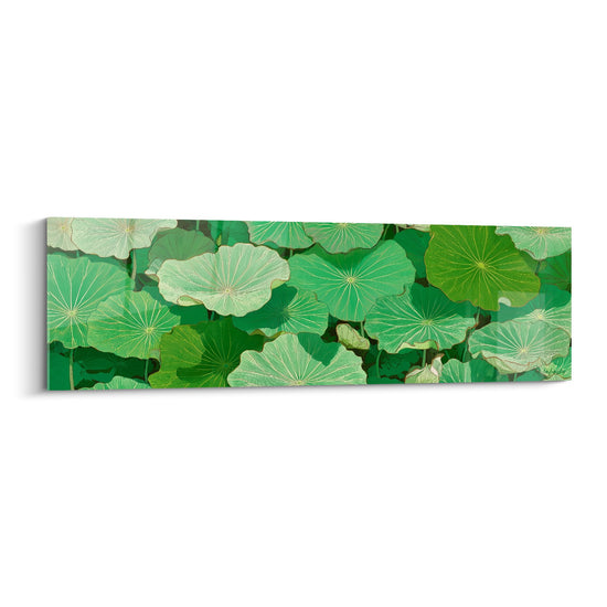 Gemälde Lotusblätter Grün mit goldenen Venen - Aquatische Harmonie - Seerose Edition