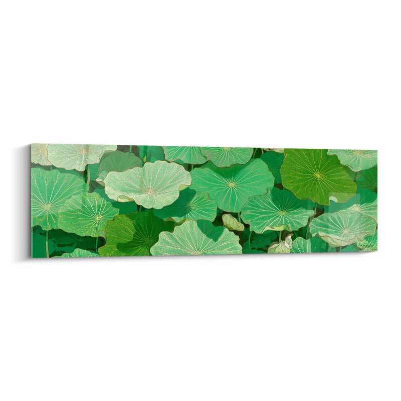 Tableau Feuilles de Lotus Vertes aux Veines Dorées - Harmonie Aquatique - Edition Nénuphare