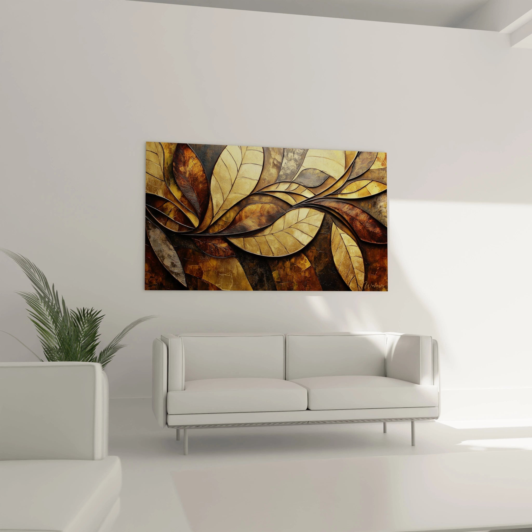 tableau style africain abstrait avec feuille d'or 