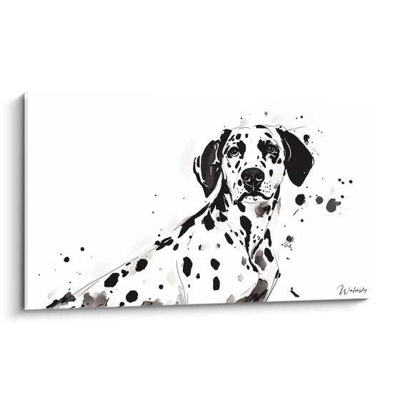 Tableau noir et blanc d'un dalmatien avec des éclaboussures artistiques de Walensky