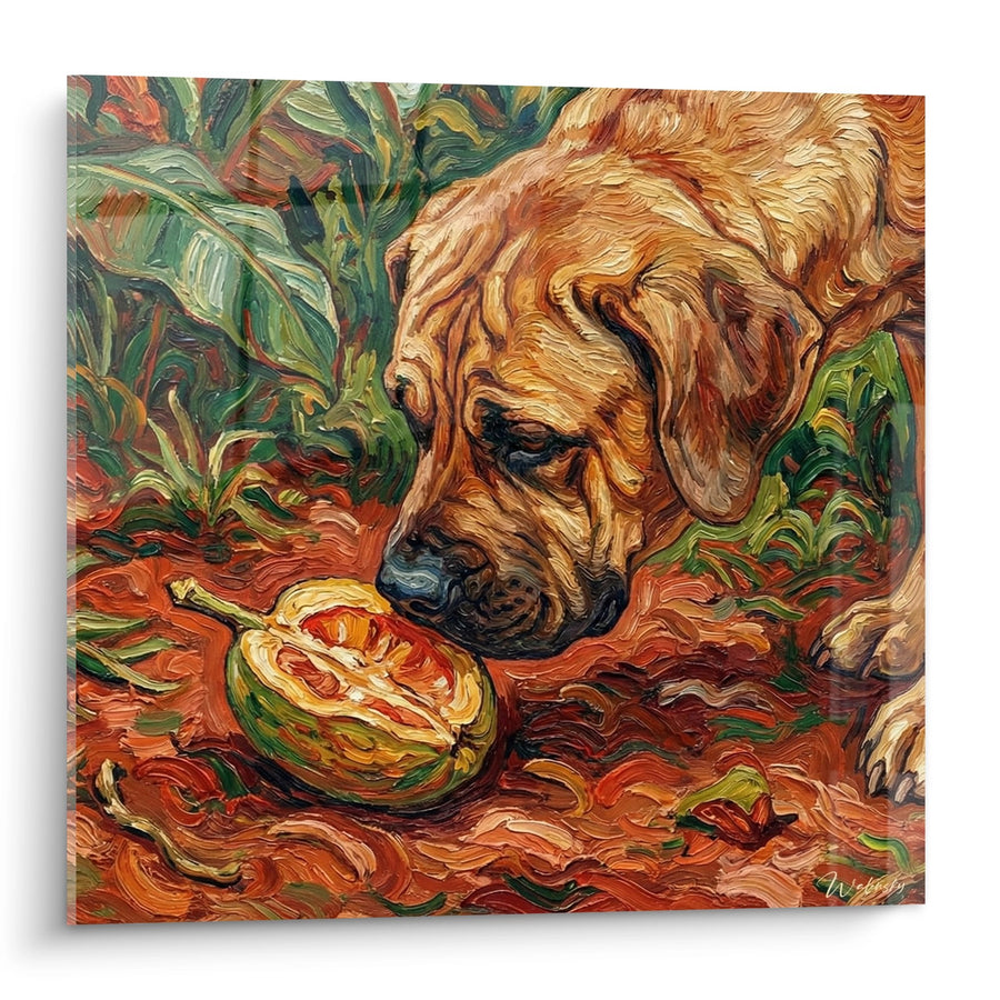 Tableau Chien Fauve aux Touches Expressives dans Jardin Coloré - Regard Tendre - Edition Fila Brasileiro