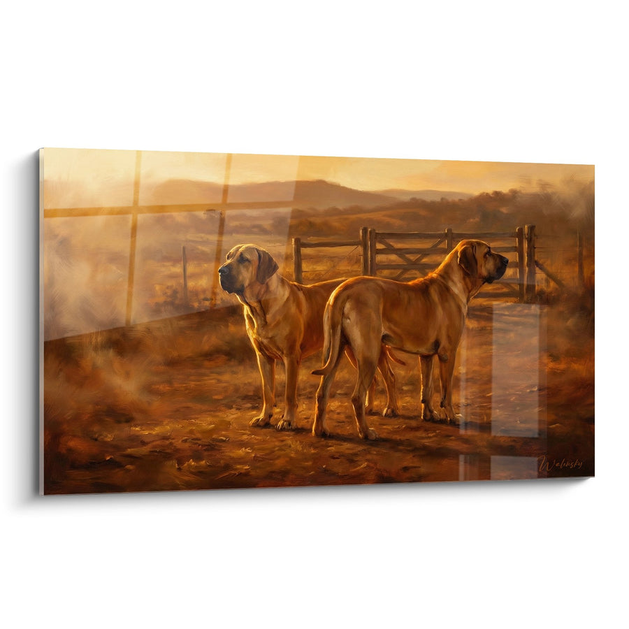 Tableau Deux Chiens dans la Lumière Dorée du Couchant - Gardiens du Soir - Edition Fila Brasileiro