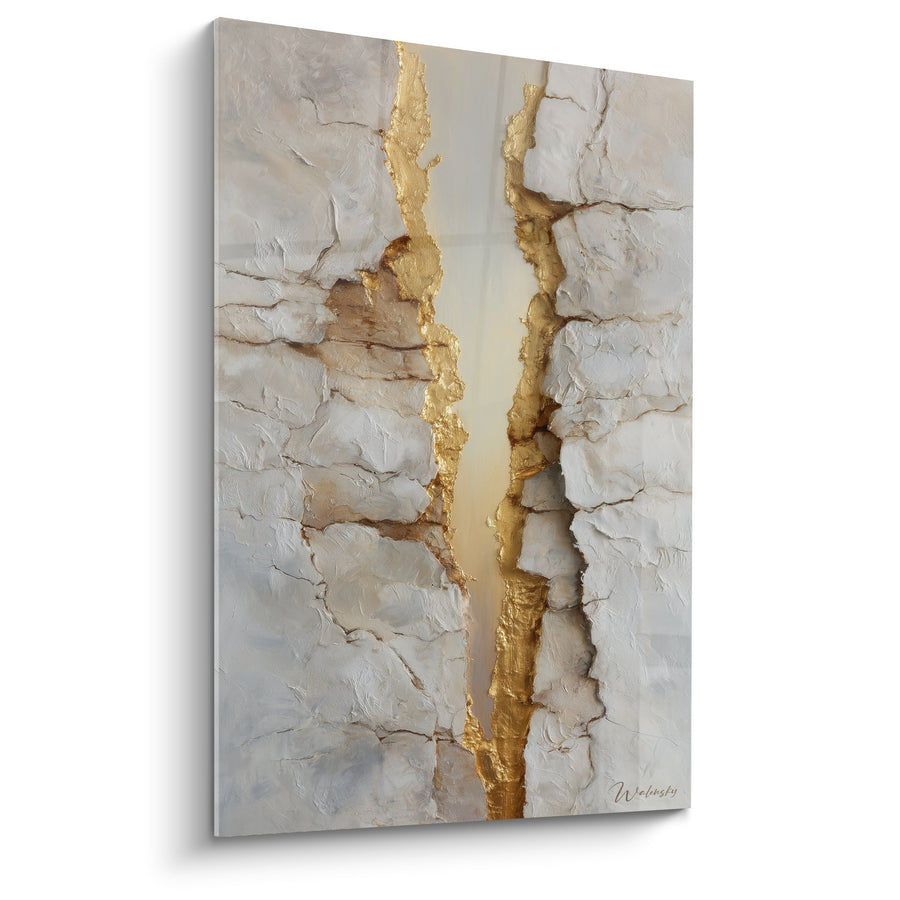 Tableau fissures dorées sur fond beige texturé avec éclats métalliques - Kintsugi Précieux - Edition Feng shui Centre Terre