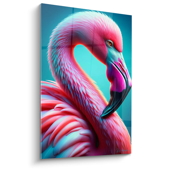 Tableau Flamand rose au bec violet fuchsia - Élégance tropicale - Edition Flamand rose