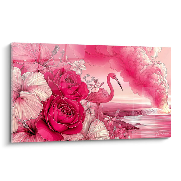 Cuadro Flamenco Rosa y Flores Tropicales - Paraíso Rosa - edición Volcan