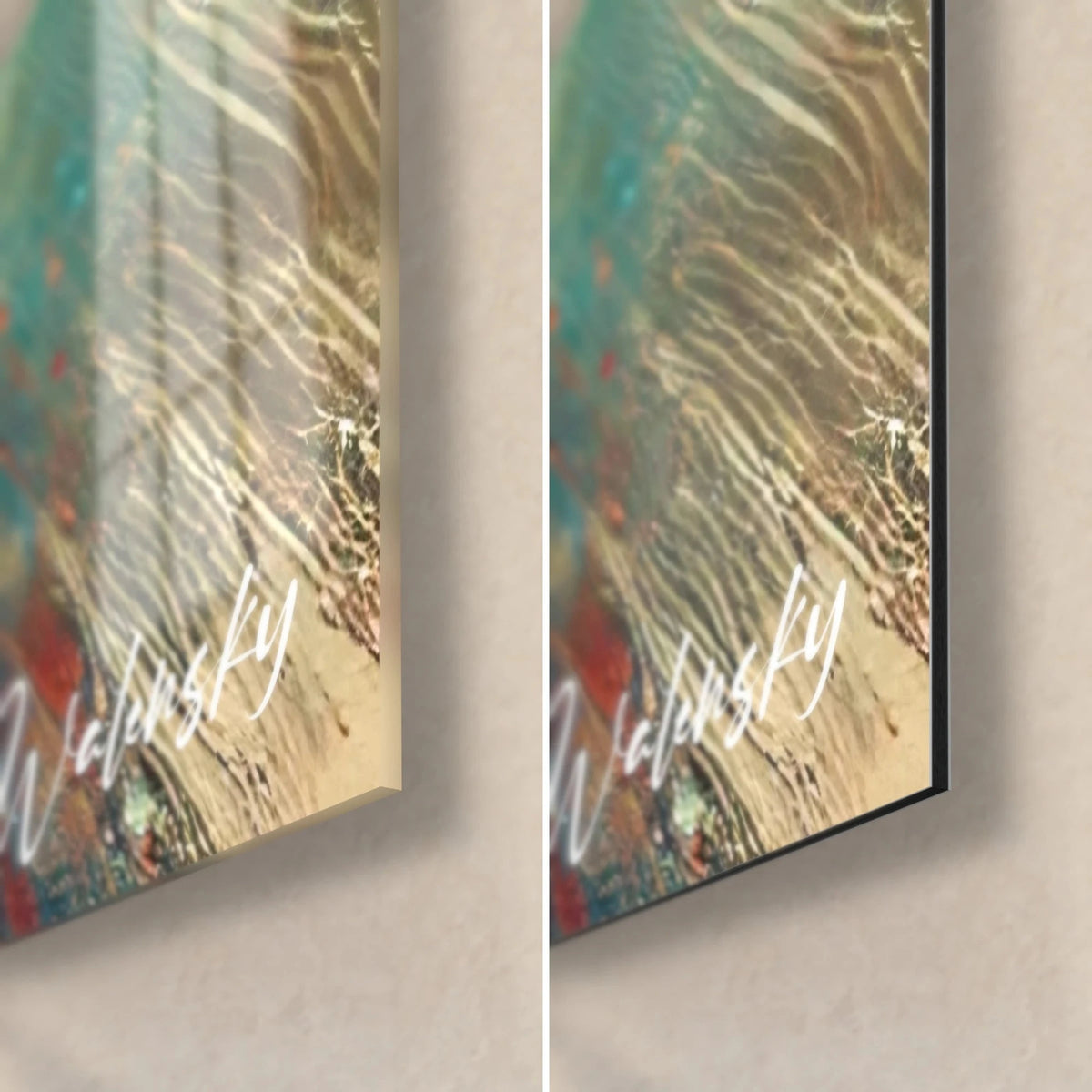 Gemälde Herz in Karminrot und Orange gemalt, untere rechte Ecke aus glänzendem Acrylglas und mattem Alu-Dibond, 3 mm Stärke
