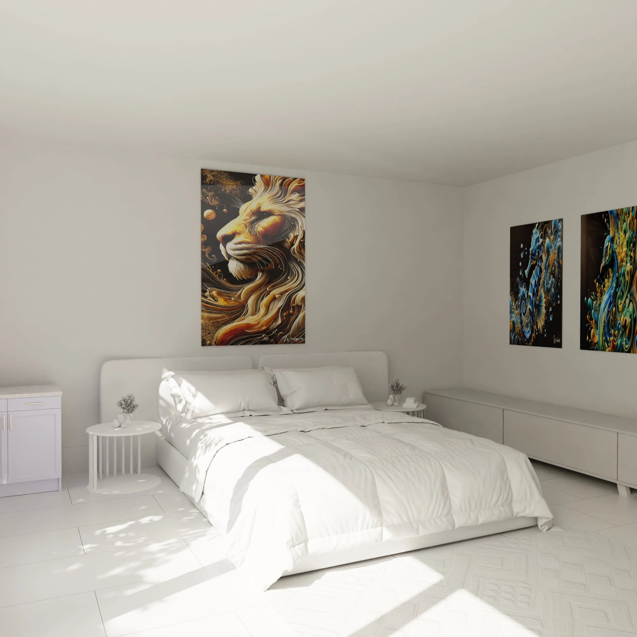 Tableau Essence Sauvage en verre acrylique au-dessus d'un lit dans une chambre - Décoration murale imposante et élégante - Art mural naturel pour chambre - Ambiance relaxante avec tableau de grande taille - Décoration intérieure de haute qualité pour chambre à coucher
