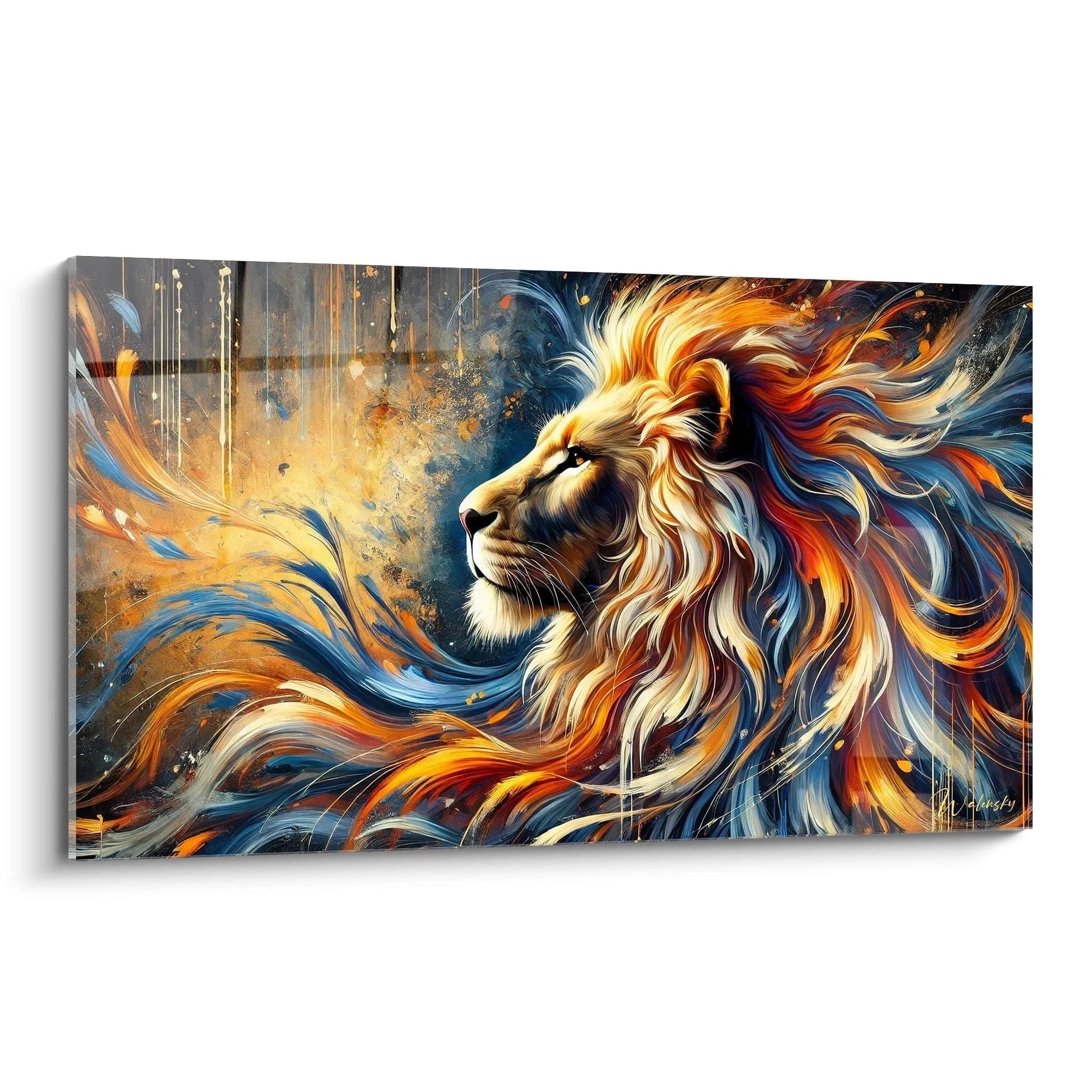 Découvrez ce tableau lion majestueux vu de biais, révélant chaque détail de la crinière en mouvement. Idéal pour ajouter puissance et sérénité à votre décoration murale.