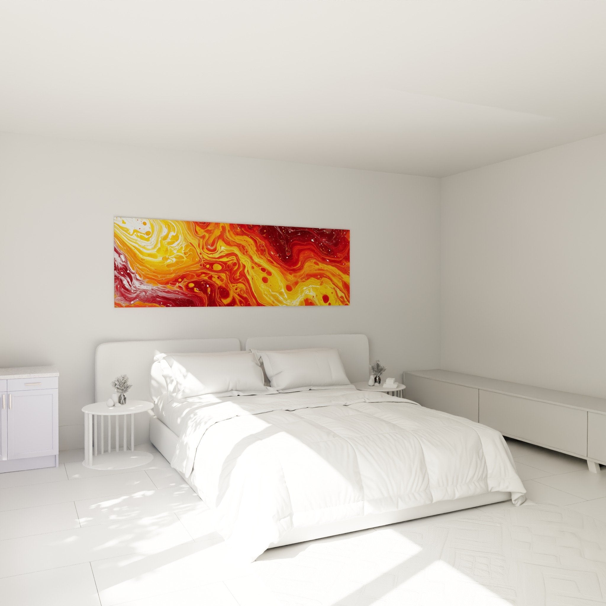 Tableau flammes abstraites rouge orange chambre moderne decoration murale feng shui sud feu ambiance